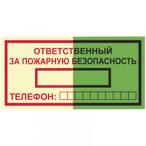 Знак T09 Ответственный за пожарную безопасность •ГОСТ 34428-2018• (Фотолюминесцентный Пленка 100 х 200)