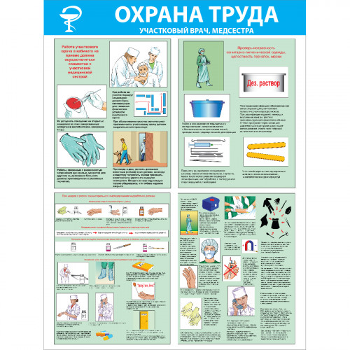 Стенд "Охрана труда. Участковый врач, медсестра СТ256 (Пластик 1000 x 750 х 3)"