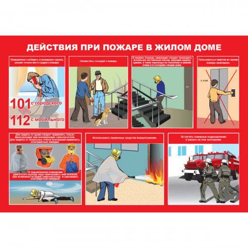 Плакат "Умей действовать при пожаре" (Пленка, к-т из 10 л.)