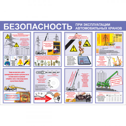 Стенд "Безопасность при эксплуатации автомобильных кранов СТ0341 (Пластик 1000 x 1500 х 3)"