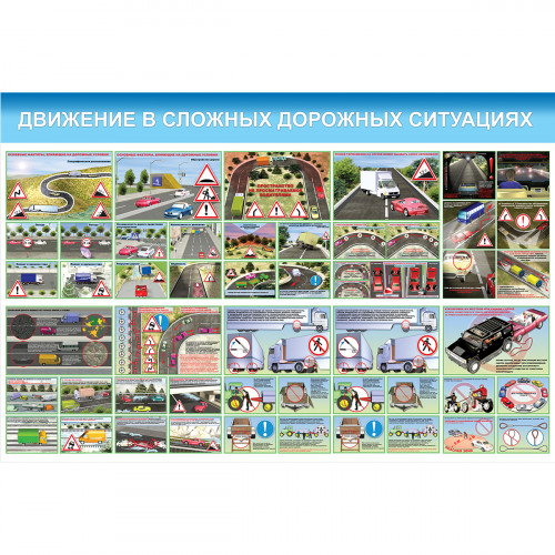 Стенд "Движение в сложных дорожных ситуациях СТ121 (Пластик 1000 х 1500 х 3)"